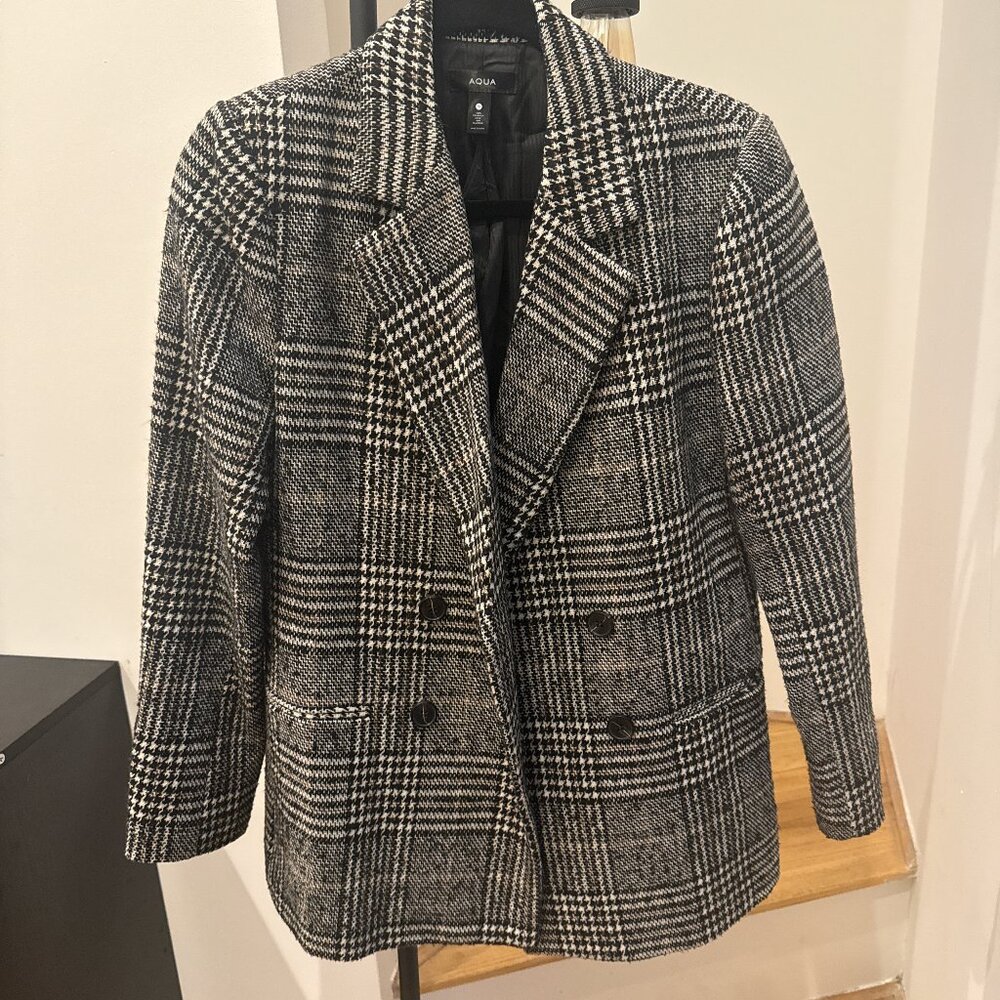 Black & White Plaid Blazer Coat